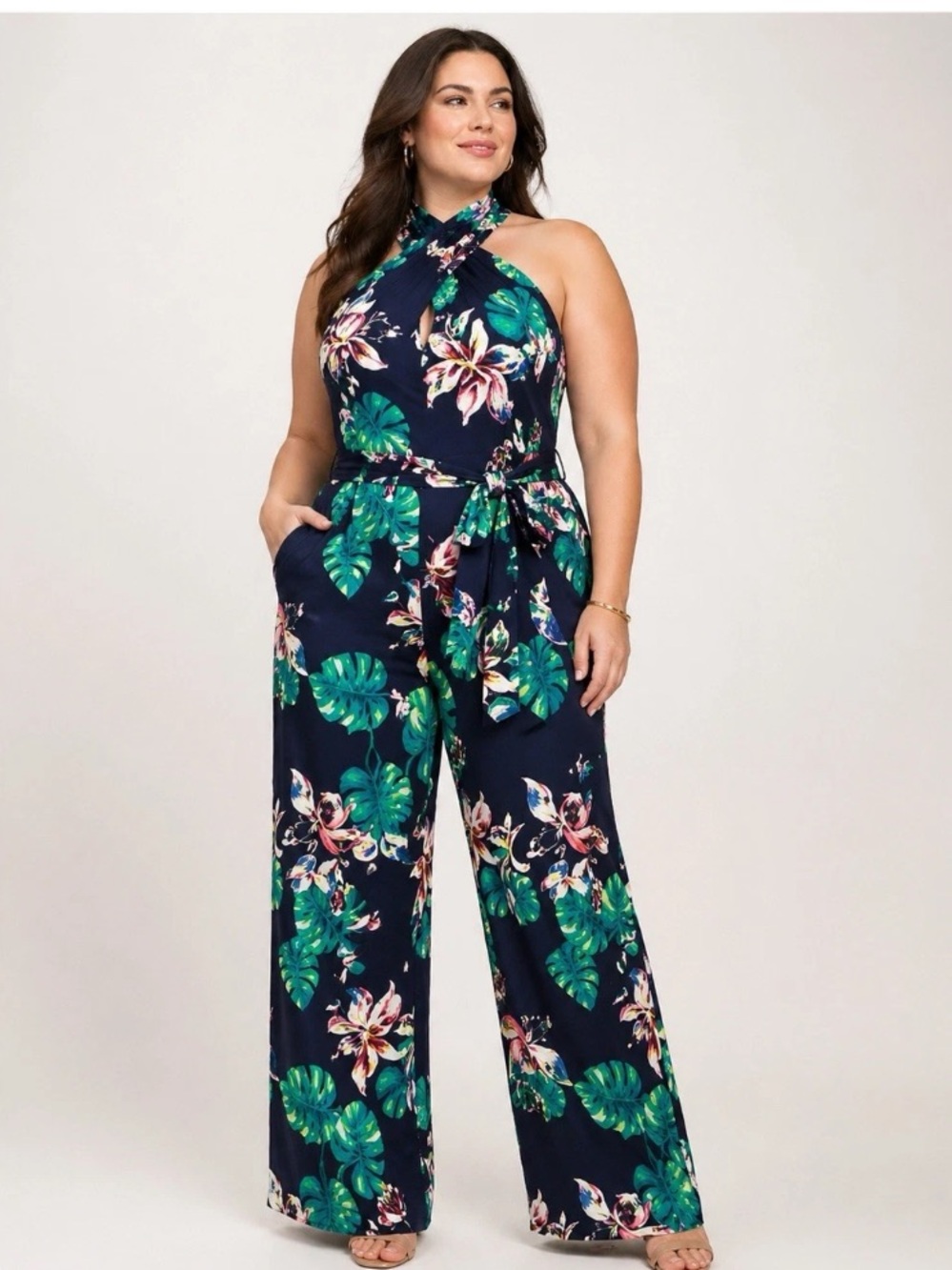 Tahari Arthur S. Levine Floral Halter Jumpsuit